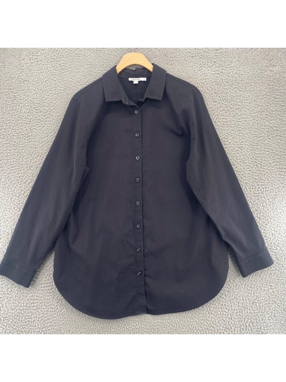 Chicos Shirt Womens 2 US Large Gray Tunic Button Up Collared Long Sleeve Stretch